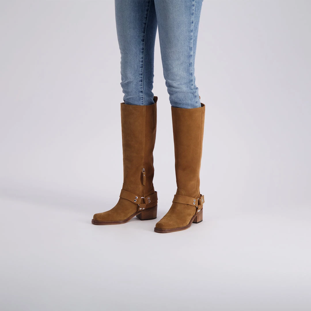 TORAL HAZELNUT KNEE-HIGH BIKER BOOTS 2 TORAL HAZELNUT KNEE-HIGH BIKER BOOTS