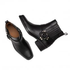 TORAL BLACK LEATHER ANKLE BOOTS
