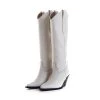 TORAL OFF-WHITE LEATHER KNEE-HIGH BOOTS