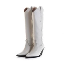 TORAL OFF-WHITE LEATHER KNEE-HIGH BOOTS