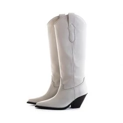 TORAL OFF-WHITE LEATHER KNEE-HIGH BOOTS