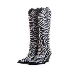 TORAL ZEBRA-EFFECT LEATHER KNEE-HIGH BOOTS