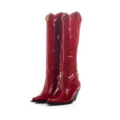 TORAL RED PATENT LEATHER KNEE-HIGH BOOTS