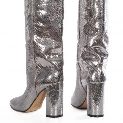 TORAL TEXTURED SILVER METALLIC LEATHER BOOTS