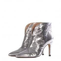 TORAL TEXTURED SILVER LEATHER ANKLE BOOTS