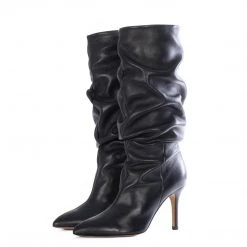 TORAL BLACK LEATHER SLOUCHY BOOTS