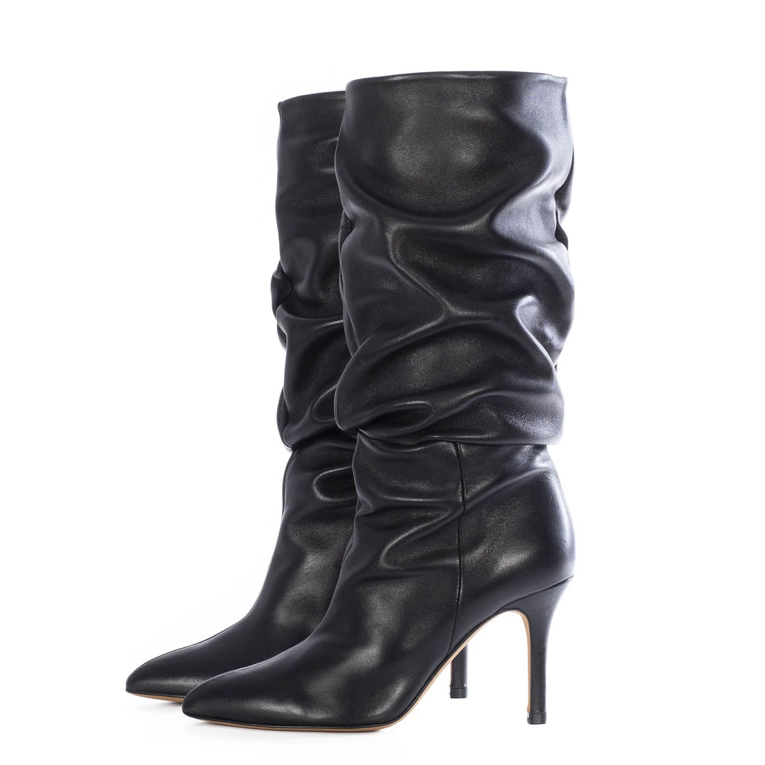 TORAL BLACK LEATHER SLOUCHY BOOTS 5 TORAL BLACK LEATHER SLOUCHY BOOTS