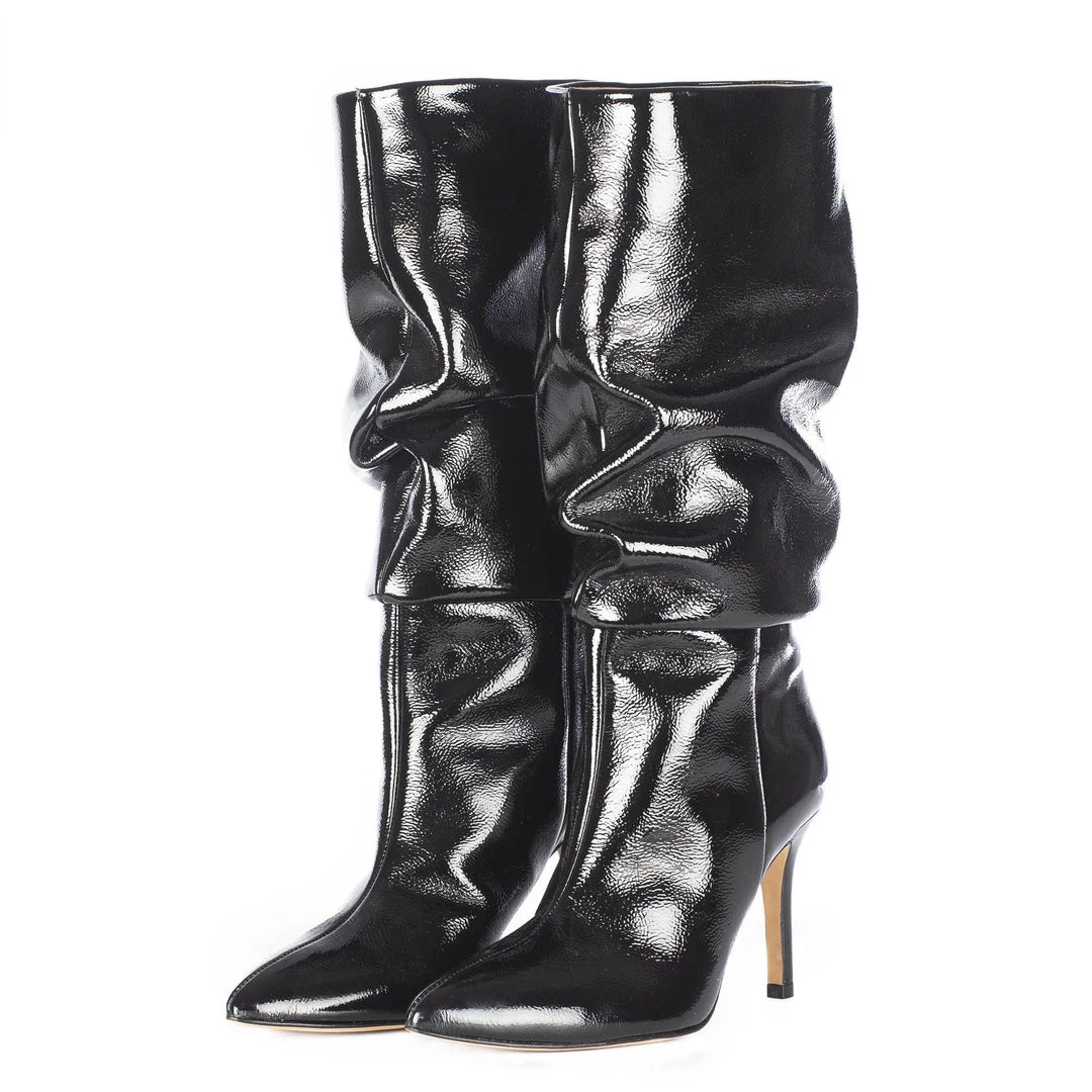 TORAL BLACK PATENT LEATHER SLOUCHY BOOTS 1 TORAL BLACK PATENT LEATHER SLOUCHY BOOTS