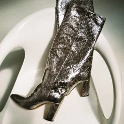 TORAL TEXTURED SILVER METALLIC LEATHER BOOTS
