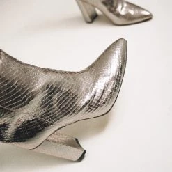 TORAL TEXTURED SILVER METALLIC LEATHER BOOTS