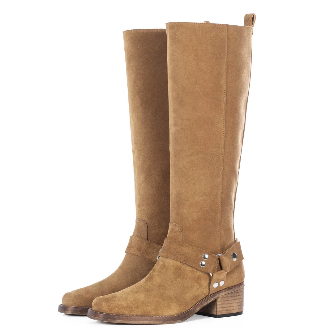 TORAL HAZELNUT KNEE-HIGH BIKER BOOTS 1 TORAL HAZELNUT KNEE-HIGH BIKER BOOTS