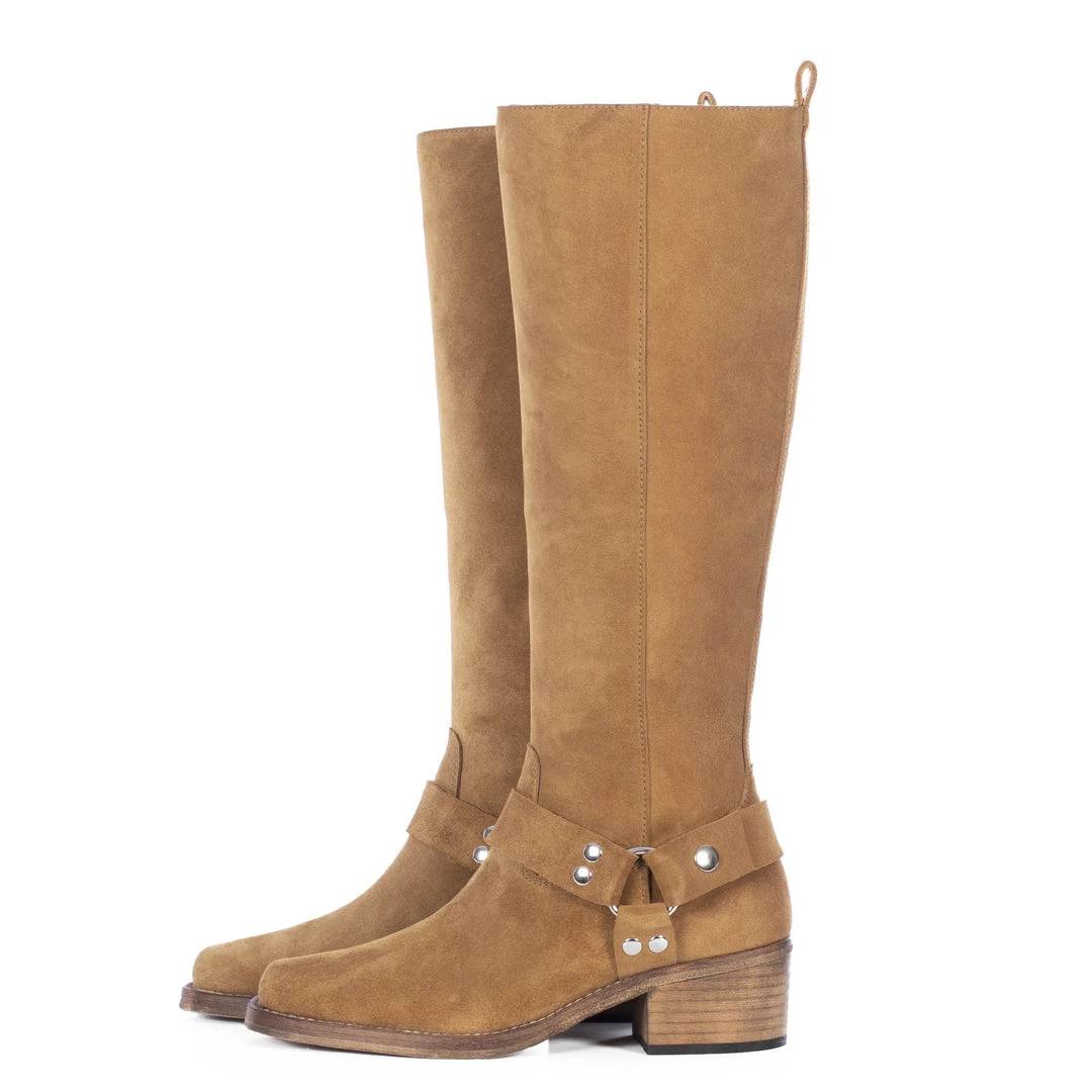 TORAL HAZELNUT KNEE-HIGH BIKER BOOTS 5 TORAL HAZELNUT KNEE-HIGH BIKER BOOTS