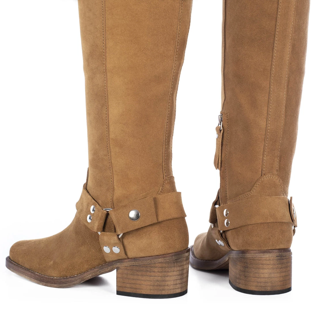 TORAL HAZELNUT KNEE-HIGH BIKER BOOTS 4 TORAL HAZELNUT KNEE-HIGH BIKER BOOTS