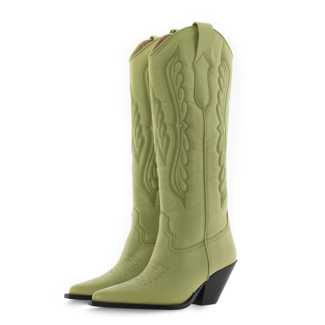 TORAL GREEN LEATHER TALL COWBOY BOOTS 1 TORAL GREEN LEATHER TALL COWBOY BOOTS