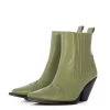 TORAL GREEN LEATHER ANKLE BOOTS