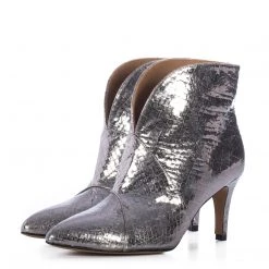 TORAL TEXTURED SILVER LEATHER ANKLE BOOTS