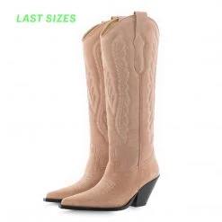 TORAL NUDE SUEDE TALL COWBOY BOOTS