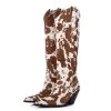 TORAL WHITE BROWN LEATHER TALL BOOTS WITH ANIMAL PRINT
