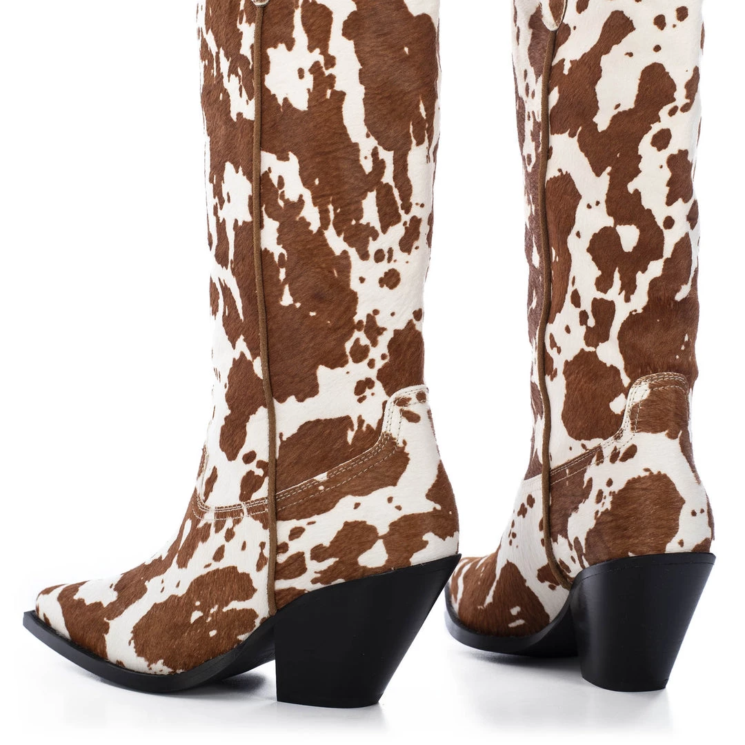 TORAL WHITE BROWN LEATHER TALL BOOTS WITH ANIMAL PRINT 4 TORAL WHITE BROWN LEATHER TALL BOOTS WITH ANIMAL PRINT