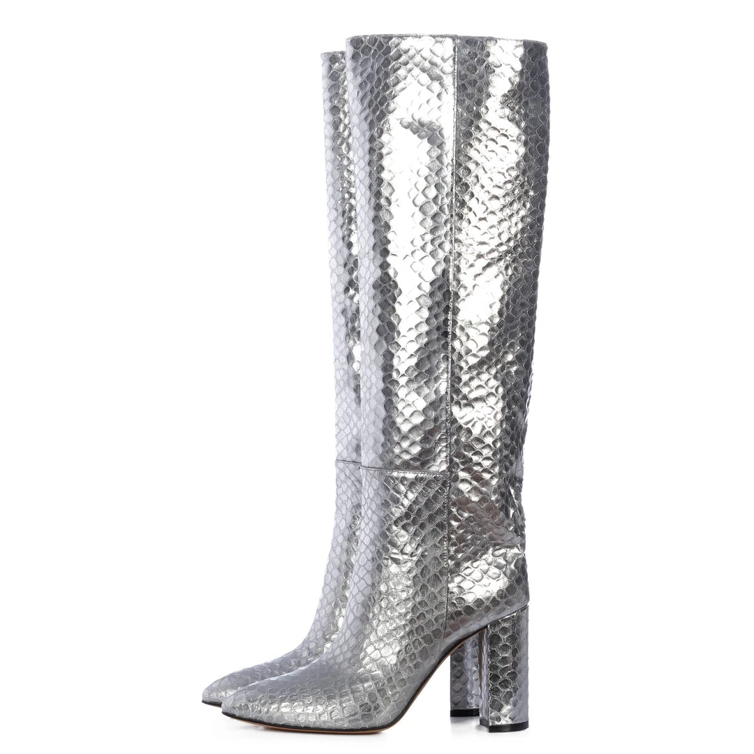Toral TEXTURED SILVER METALLIC TALL BOOTS 5 Toral TEXTURED SILVER METALLIC TALL BOOTS