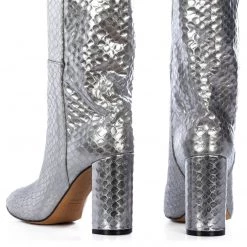 Toral TEXTURED SILVER METALLIC TALL BOOTS 8 Toral TEXTURED SILVER METALLIC TALL BOOTS