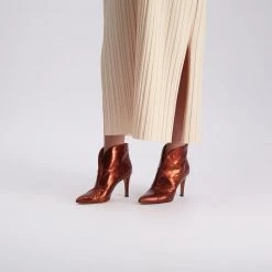 Toral TEXTURED RED-ORANGE METALLIC ANKLE BOOTS