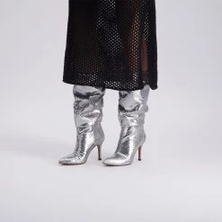 Toral TEXTURED SILVER METALLIC SLOUCHY BOOTS