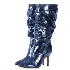 Toral TEXTURED NAVY METALLIC SLOUCHY BOOTS New In