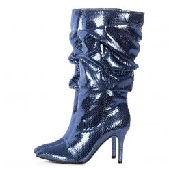 Toral TEXTURED NAVY METALLIC SLOUCHY BOOTS New In