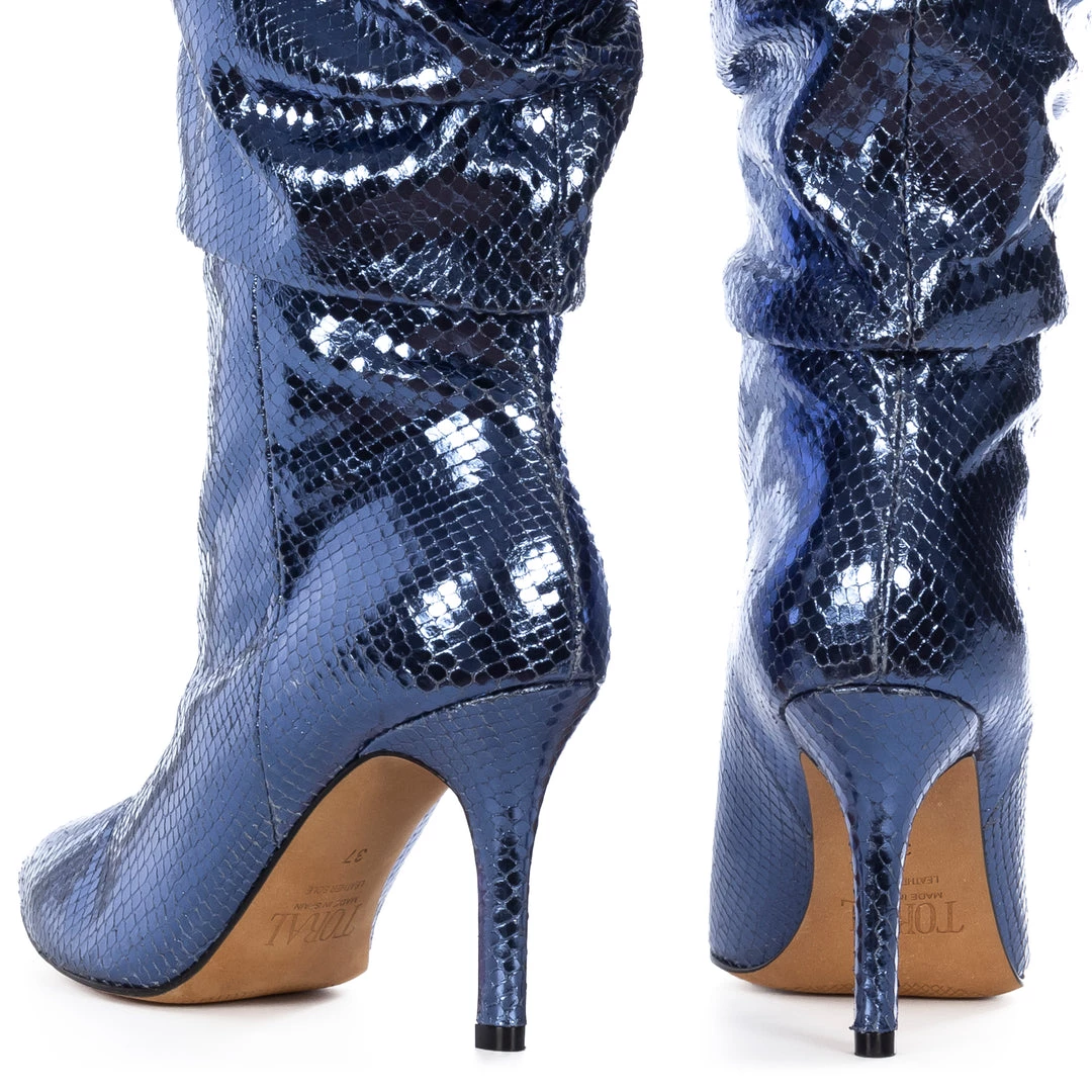 Toral TEXTURED NAVY METALLIC SLOUCHY BOOTS New In 4 Toral TEXTURED NAVY METALLIC SLOUCHY BOOTS New In